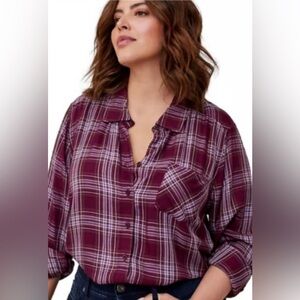 Torrid Lizzie Rayon Twill Button-Up Long Sleeve Shirt